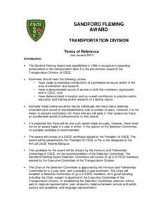 SANDFORD FLEMING AWARD TRANSPORTATION DIVISION Terms of Reference (last revised[removed]Introduction