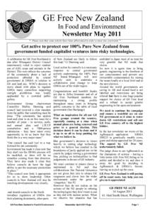 GE Free New Zealand  In Food and Environment Newsletter May 2011  * Please note that some articles have been abbreviated in order to meet size constraints *