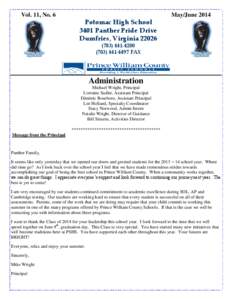 Vol. 11, No. 6  May/June 2014 Potomac High School 3401 Panther Pride Drive