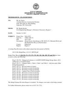 STATE OF TENNESSEE  DEPARTMENT OF TRANSPORTATION NASHVILLE, TENNESSEE[removed]MEMORANDUM – PLANS REVISION