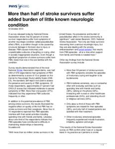 More than half of stroke survivors suffer added burden of little known neurologic condition