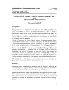 Committee for the Coordination of Statistical Activities SASeventeenth Session 16 February 2011 New York, 21 February 2011 Item 15 of the provisional agenda