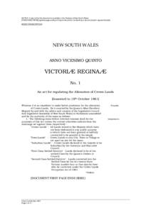 NOTES: A copy of the this document is available in the Statutes of New South Wales. [PAGE ENDS HERE] signifies page ending of original document; handwriting is also enclosed in square brackets. BEGIN TRANSCRIPTION NEW SO