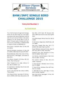 BHW/INFC SINGLE BIRD CHALLENGE 2015 Entry List Number 1 By David Black This is the first batch of single bird challenge entries for the 2015 Kings Cup. Once again