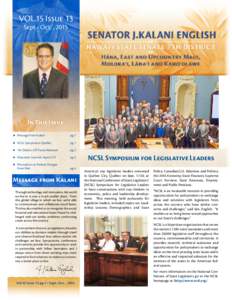 VOL.15 Issue 13 Sept.- Oct. , 2015 In This Issue ►► Message From Kalani