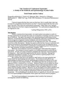 The Creation of Continuous Exponents: A Study of the Methods and Epistemology of John Wallis David Dennis and Jere Confrey