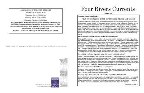 Four Rivers Currents  ADMISSIONS INFORMATION SESSIONS Saturday, Jan. 8, 10:00-11:30 am  January 2011
