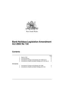 New South Wales  Bank Holidays Legislation Amendment Act 2002 No 132  Contents