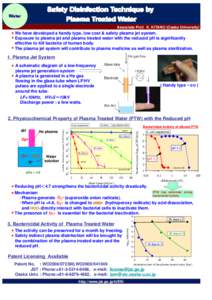 Associate Prof. K. KITANO (Osaka University)  We have developed a handy type, low cost & safety plasma jet system. Exposure to plasma jet and plasma treated water with the reduced pH is significantly effective to kill ba