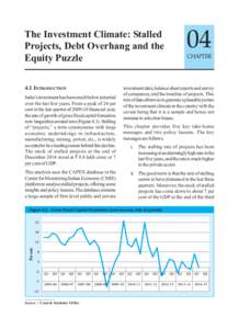 The Investment Climate: Stalled Projects, Debt Overhang and the Equity Puzzle 4.1 INTRODUCTION India’s investment has been much below potential over the last few years. From a peak of 24 per