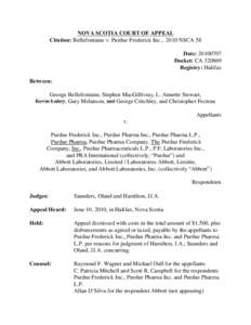 NOVA SCOTIA COURT OF APPEAL Citation: Bellefontaine v. Purdue Frederick Inc., 2010 NSCA 58 Date: [removed]Docket: CA[removed]Registry: Halifax Between: