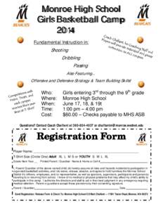 Monroe High School Girls Basketball Camp 2014 Fundamental Instruction in:  Shooting