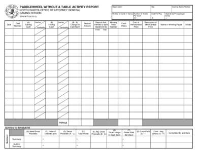 PADDLEWHEEL WITHOUT A TABLE ACTIVITY REPORT NORTH DAKOTA OFFICE OF ATTORNEY GENERAL GAMING DIVISION SFN[removed]Date