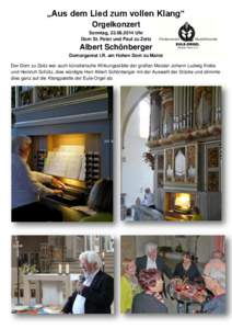 „Aus dem Lied zum vollen Klang“ Orgelkonzert Sonntag, [removed]Uhr Dom St. Peter und Paul zu Zeitz  Albert Schönberger