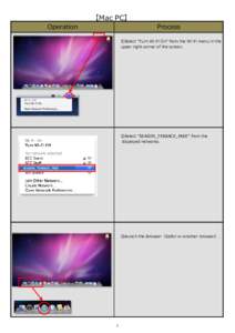 【Mac PC】 Operation Process ①Select “Turn Wi-Fi On” from the Wi-Fi menu in the upper right corner of the screen.