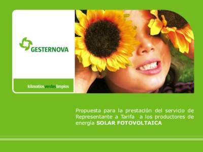 Propuesta para la prestación del servicio de Representante a Tarifa a los productores de energía SOLAR FOTOVOLTAICA Introducción