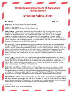 United States Department of Agriculture Forest Service Aviation Safety Alert NO[removed]