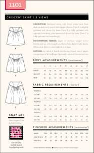 1101 CRESCENT SKIRT / 3 VIEWS description: Gathered skirts with fitted yokes have front slash pockets and centre back zipper closure. View A is slightly gathered and above the knee. View B is fully gathered with optional