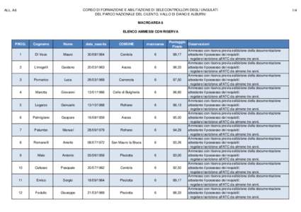 CORSO DI FORMAZIONE E ABILITAZIONE DI SELECONTROLLORI DEGLI UNGULATI DEL PARCO NAZIONALE DEL CILENTO, VALLO DI DIANO E ALBURNI ALL. A6  MACROAREA 6