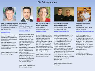 Die Zeitungspaten  Adolf List Bauunternehmung AHG Eningen GmbH & Co. KG, Reutlingen  APS Ambulanter Pflegeservice, Reutlingen