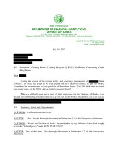 Divisions of Banks Opinions - Houseboats: Floating Home Lending Program & Ffiec Guidelines Concerning Credit Risk-Ratios - ISGC[removed]DOB