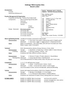 Holdrege YMCA Coaches Clinic March 9, 2014 Introductions Purpose Documents & Resource’s Practice Management & Organization