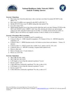 National Healthcare Safety Network (NHSN) Analysis Training Answers Exercise 2 Questions • How many days from the admit date to the event date were there for patient ID[removed]in the MICU? 24.