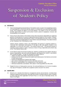 Catholic Education Office Diocese of Wollongong Suspension & Exclusion of Students Policy 1.0