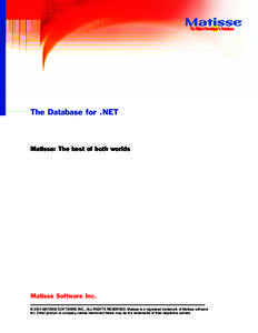 The Database for .NET  Matisse: The best of both worlds Matisse Software Inc. © 2003 MATISSE SOFTWARE INC., ALL RIGHTS RESERVED. Matisse is a registered trademark of Matisse software