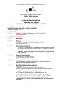 GBDe SUMMIT AGENDA – Updated November 8 (PM)  GBDe 2006 Summit ASIAN e-BUSINESS Shaping the World
