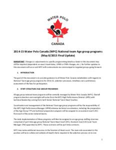 Water Polo Canada (WPC) National team Age group programs (MayFinal Update) IMPORTANT: Changes or adjustments to specific programming details as listed in this document may still be required (dependent on 