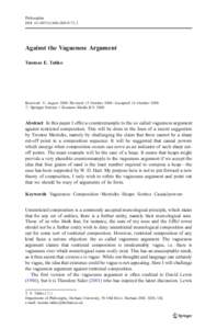 Philosophia DOI[removed]s11406[removed]Against the Vagueness Argument Tuomas E. Tahko