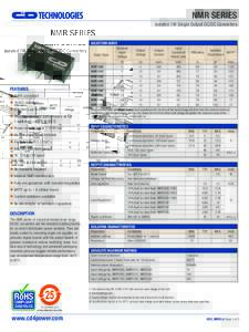 NMR SERIES Isolated 1W Single Output DC/DC Converters SELECTION GUIDE Order Code
