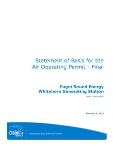 Statement of Basis for the Air Operating Permit - Final Puget Sound Energy Whitehorn Generating Station Blaine, Washington