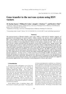 Gene Therapy and Molecular Biology Vol 1, page 215 Gene Ther Mol Biol Vol 1, March, 1998. Gene transfer to the nervous system using HSV vectors M. Karina Soares1, William H. Goins1, Joseph C. Glorioso1,2,3, and 