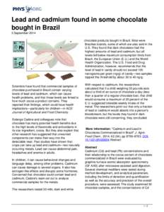Lead and cadmium found in some chocolate bought in Brazil