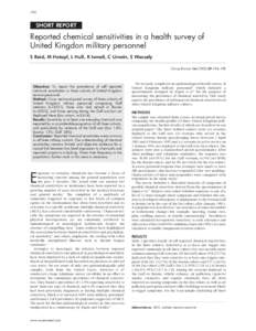 196  SHORT REPORT Reported chemical sensitivities in a health survey of United Kingdon military personnel