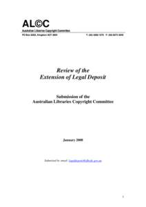 Submission for 2007 Discussion Paper on the Extension of Legal Deposit