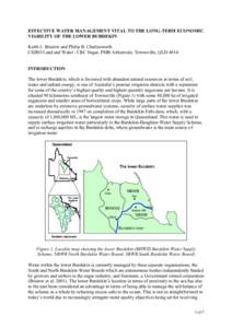 EFFECTIVE WATER MANAGEMENT VITAL TO THE LONG-TERM ECONOMIC VIABILITY OF THE LOWER BURDEKIN