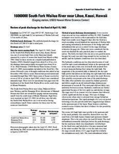 Appendix A: South Fork Wailua River   [removed]South Fork Wailua River near Lihue, Kauai, Hawaii (Gaging station, USGS Hawaii Water Science Center) Review of peak discharge for the flood of April 15, 1963 Locati