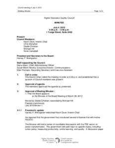 Council meeting of July 4, 2012 Meeting Minutes Page 1 of 4  Higher Education Quality Council