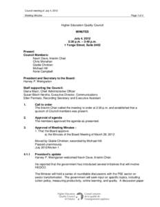 Higher education in Ontario / Politics of Canada / Frank Iacobucci / Minutes / Jean Chrétien / Second / Parliamentary procedure / Government / Higher Education Quality Council of Ontario