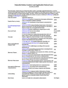 Unlawful Online Conduct and Applicable Federal Laws As of[removed]The chart below details the type of unlawful online conduct, potentially applicable federal laws, and the section of the Department of Justice with subje