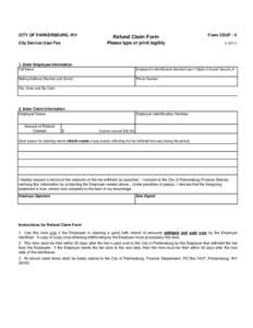 CITY OF PARKERSBURG, WV  Refund Claim Form Please type or print legibly  City Service User Fee