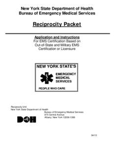 Reciprocity Packet, Application and Instructions, For EMS Certification Based on