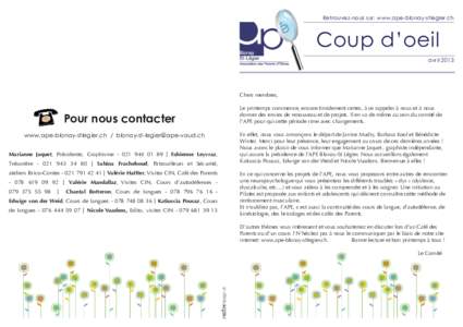 Retrouvez-nous sur: www.ape-blonay-stlegier.ch  Coup d’oeil avril 2013    