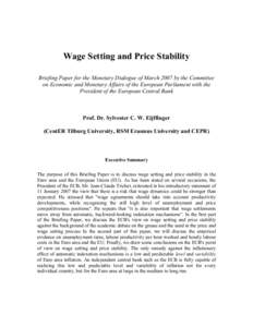 Wage Setting and Price Stability Briefing Paper for the Monetary Dialogue of March 2007 by the Committee on Economic and Monetary Affairs of the European Parliament with the President of the European Central Bank  Prof. 