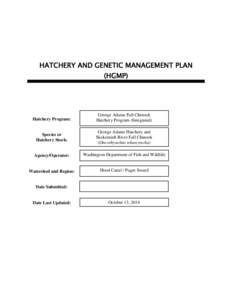 HATCHERY AND GENETIC MANAGEMENT PLAN