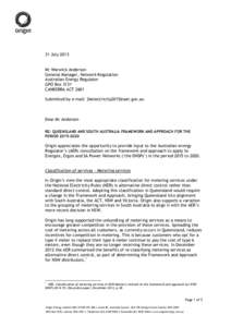 Origin Energy Letter submission on proposed zoning reforms