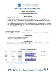    SAC Elections CommitteeAug-Sept 2012 Activity Report Co-Chairs Robin Kramer & Jim Prince